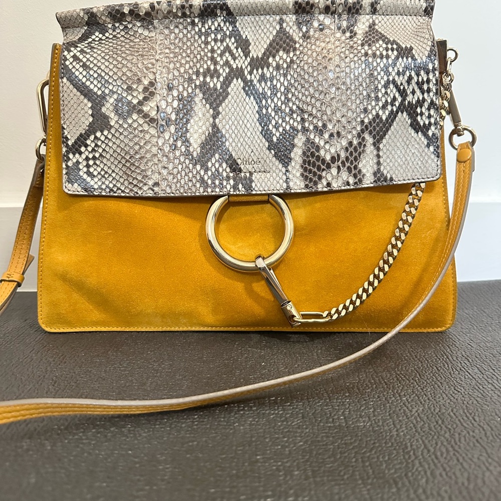 Chloe Faye medium suede snakeskin handbag